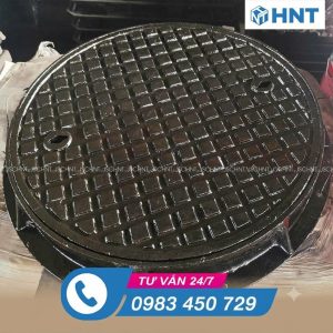 Nắp Hố Ga Gang Khung Vuông Âm Nắp Tròn